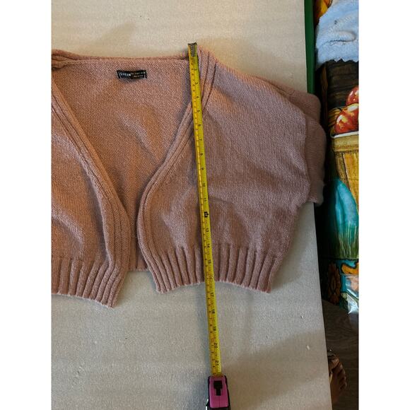 SHEIN Pink Open Front Cropped Cardigan L Casual Classic Preppy Winter Barbiecore - Picture 6 of 9